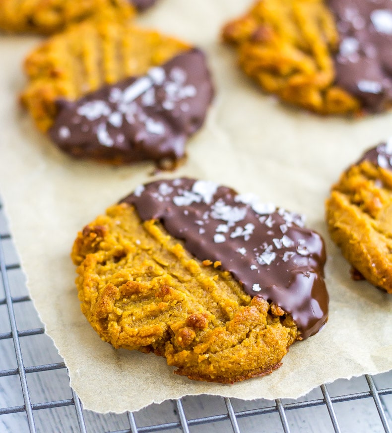 Keto Chocolate Dipped Peanut Butter Cookies