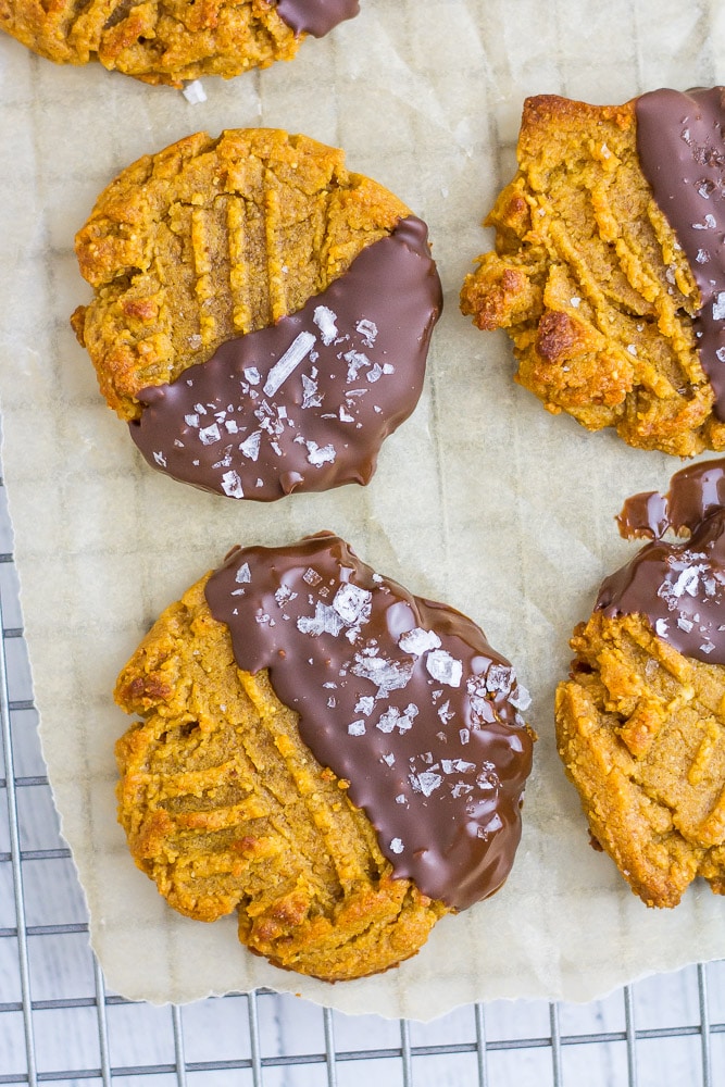 Keto Chocolate Dipped Peanut Butter Cookies