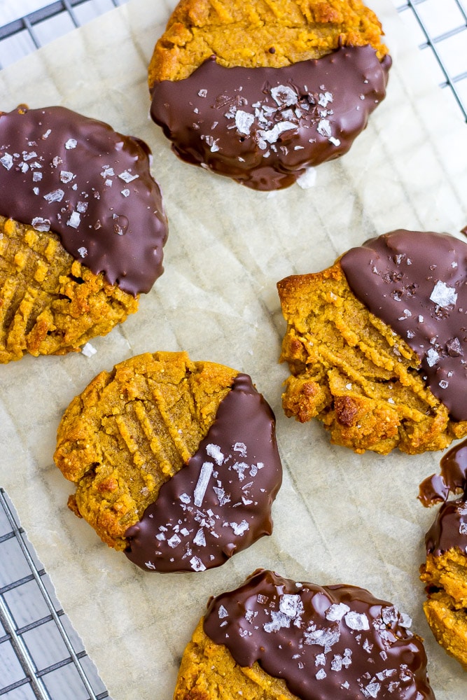 Keto Chocolate Dipped Peanut Butter Cookies