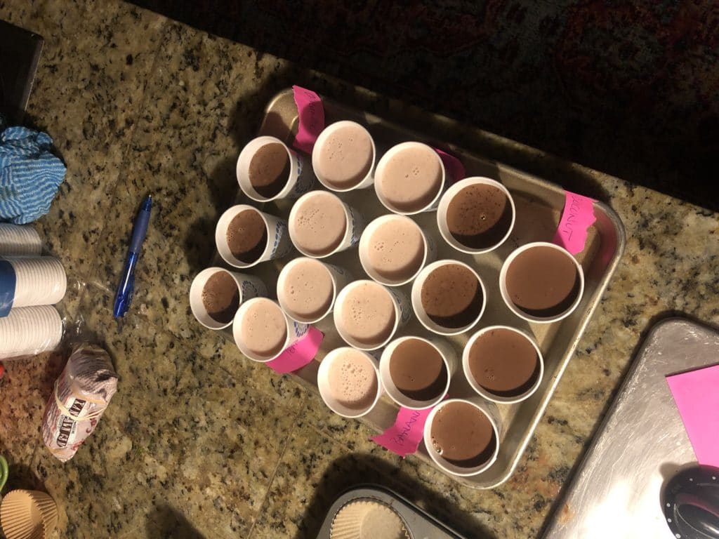 Dixie cups filled with popsicle samples.