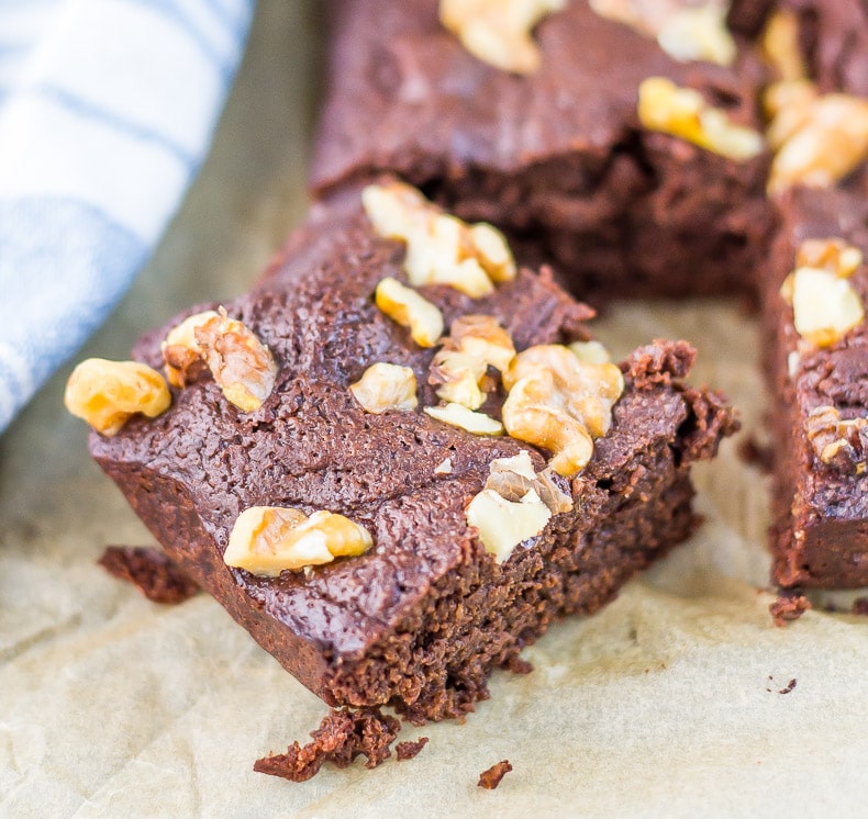 Cake-like Keto Brownies with walnuts are so so so good. Only 2g net carbs per brownie