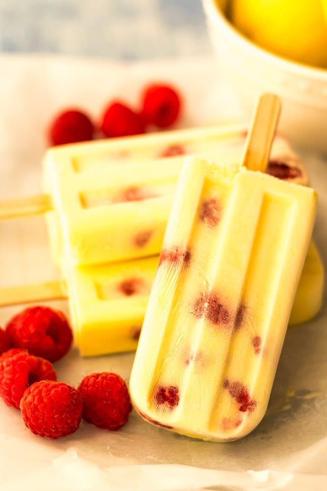 Keto Lemon Cream Raspberry Popsicles