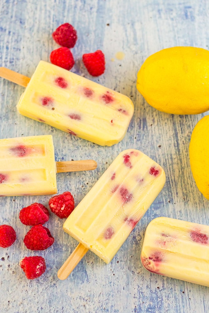 Keto Lemon Cream Raspberry Popsicles