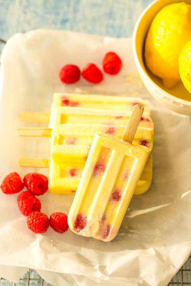 Keto Lemon Cream Raspberry Popsicles