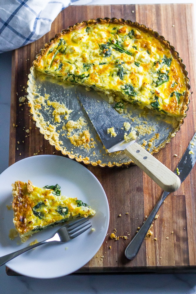 Spinach Feta Quiche ~ Low Carb and Gluten Free ~ 6g net carbs per slice