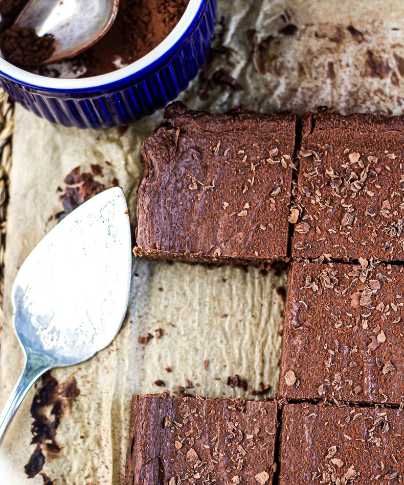 Low Carb Chocolate Cheesecake Bars...close up to see the deliciousness.