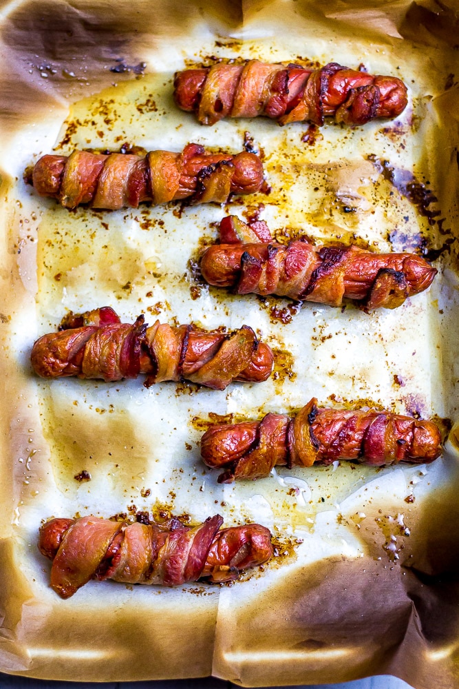 Bacon Wrapped Hot Dogs Keto Dogs in the oven